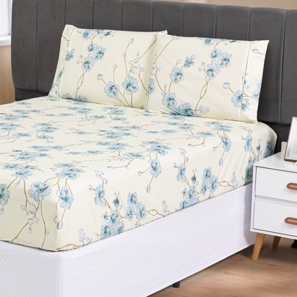 Jogo De Lençol 400 Fios Micropercal 3 Peças Cama Casal Queen Elástico Toque Macio Estampado