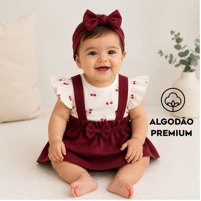 kit Salopete verão bebê menina com body | algodão Premium com turbante