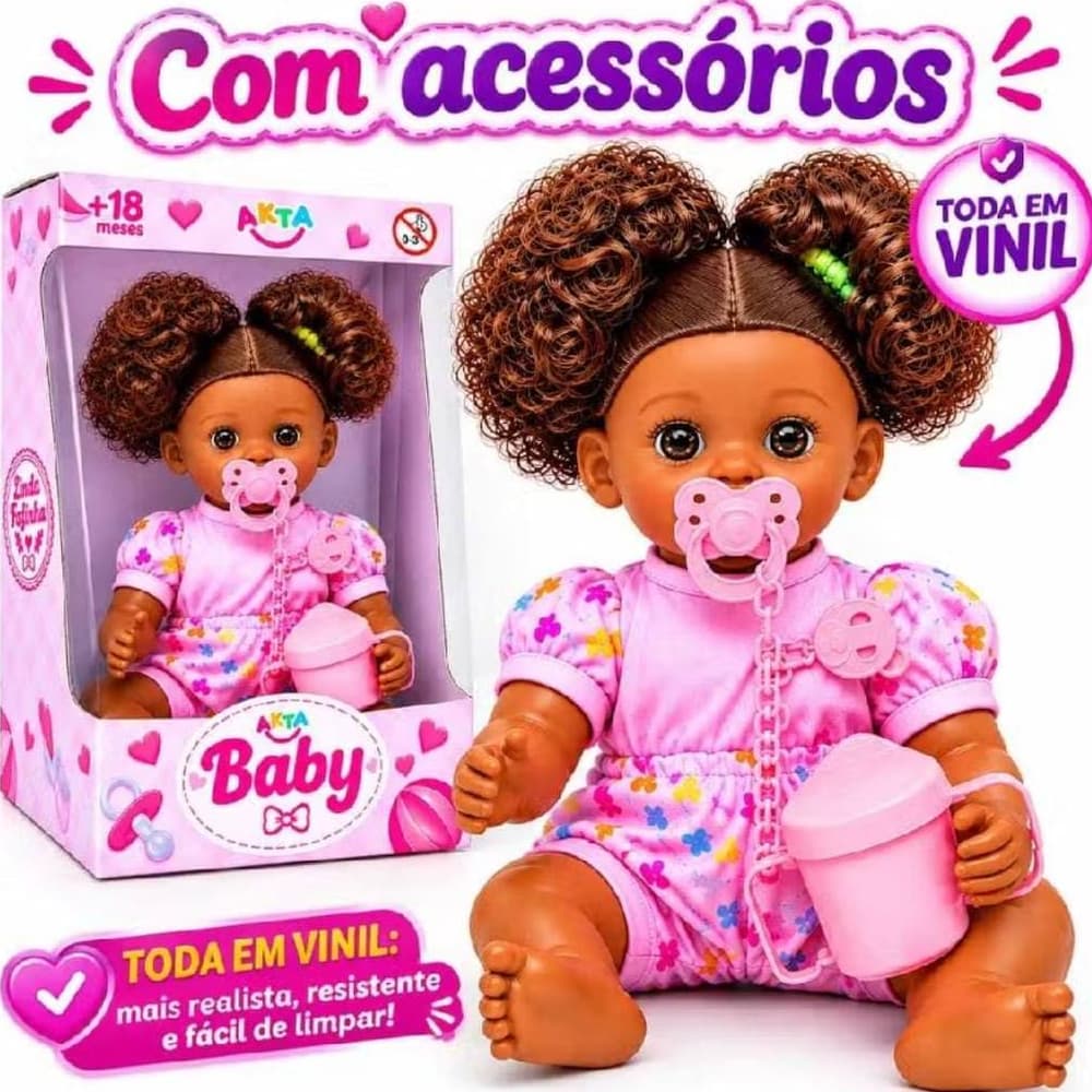 Boneca  Bebê Reborn Afro Articulada 32cm Negra Toda Vinil Com Acessórios - Envio Imediato -