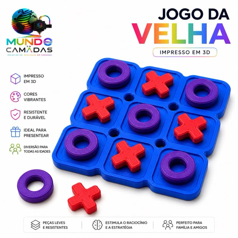 Jogo da Velha 3D Personalizado | Tabuleiro + Peças | Diversão para Toda a Família Cor Aleatório