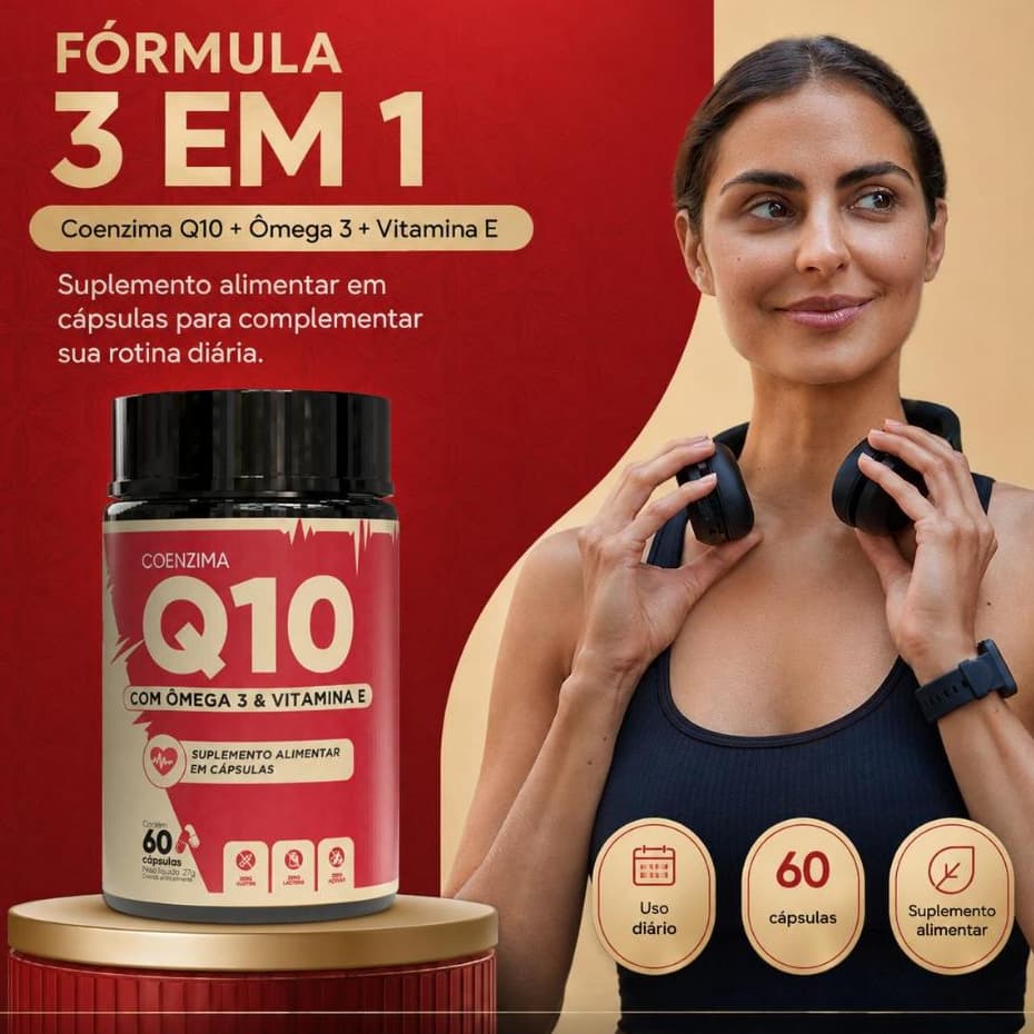 COENZIMA Q10 + ÔMEGA 3 + VITAMINA E | 60 Cápsulas | Suplemento Alimentar Premium 3 em 1 | Envio Rápido