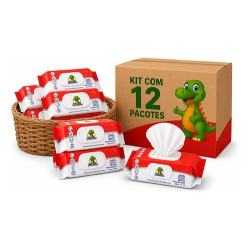 Kit 12 Pacotes Toalha Lenço Umedecido Infantil Ferinha Baby 100 Unidades Total 1.200 Lenços Sem Álcool