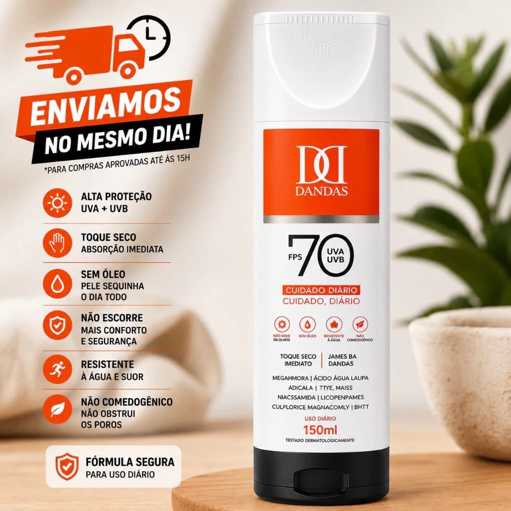 Protetor Solar ANTISSINAIS FPS70 Dandas 150ml Toque Seco Imediato Uso DIARIO UVA UVB ROSTO/CORPO