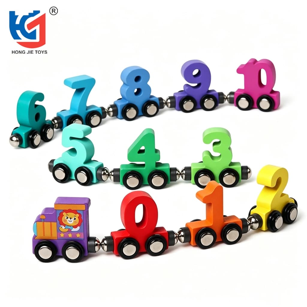 Trem de Madeira Magnético Números 0 a 10 Montessori Brinquedo Educativo Infantil de Encaixe