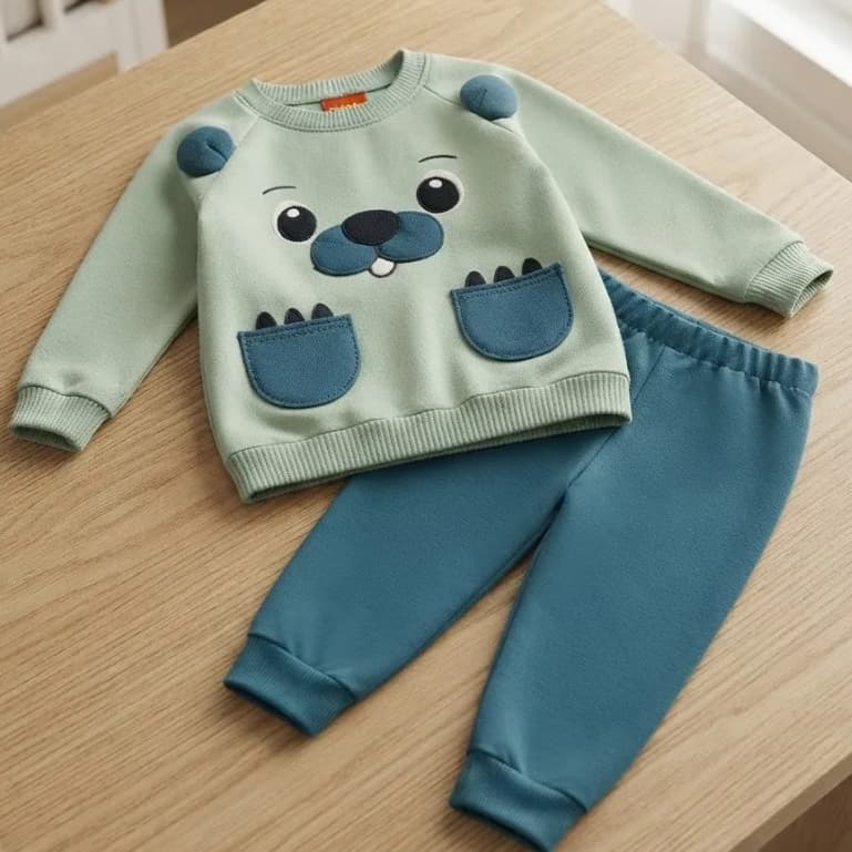 Conjunto Infantil Menino Castor Kyly / Conjunto de Moletom Verde Bebê