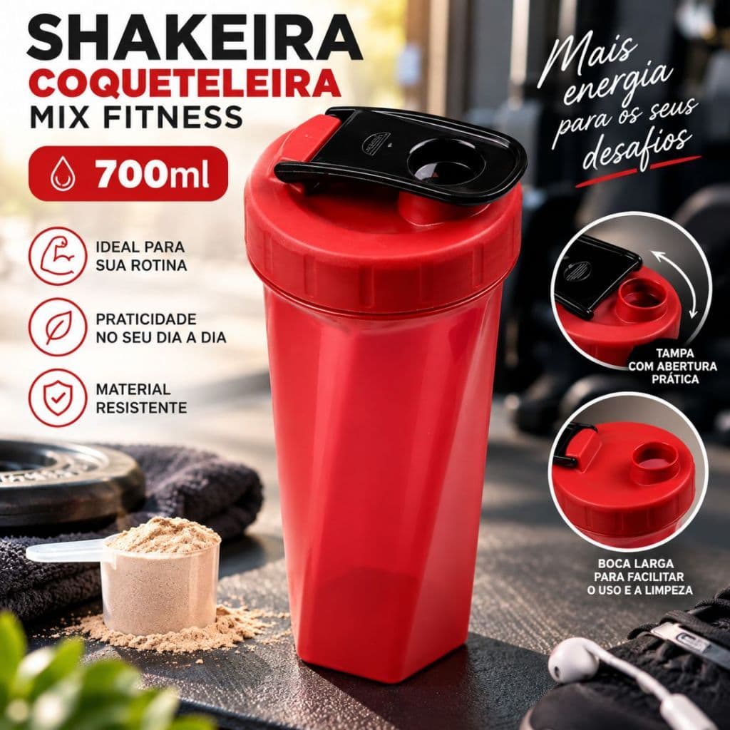 Shakeira Coqueteleira 700ml Fitness Para Suplemento Pré Treino Whey Protein Creatina