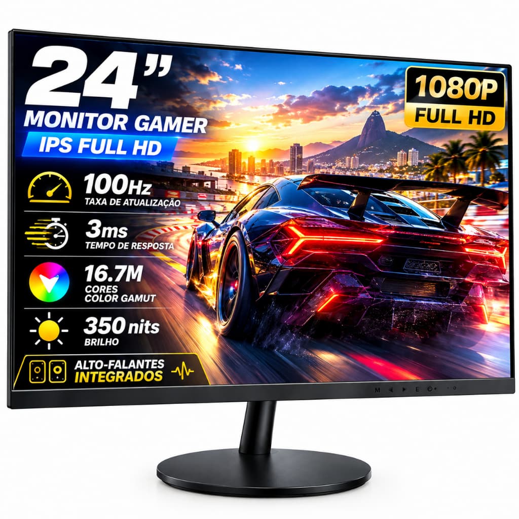 Monitor Gamer 24" IPS 100Hz 3ms Full HDFreeSync Leve e VESA HDMI DP para PCe Consoles