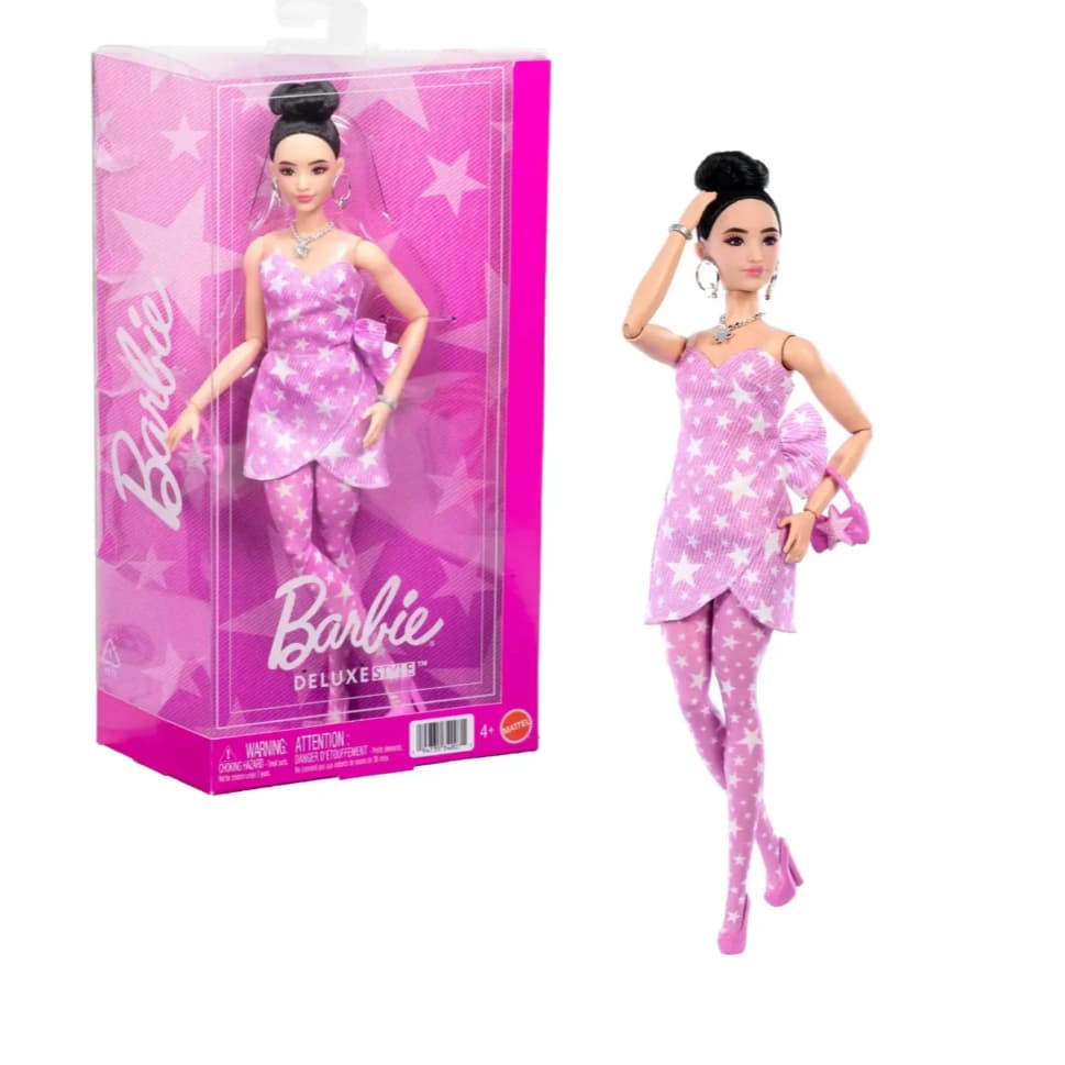 Boneca Barbie Deluxe Style #11 Vestido Rosa com Estrelas Articulada Mattel JJN71