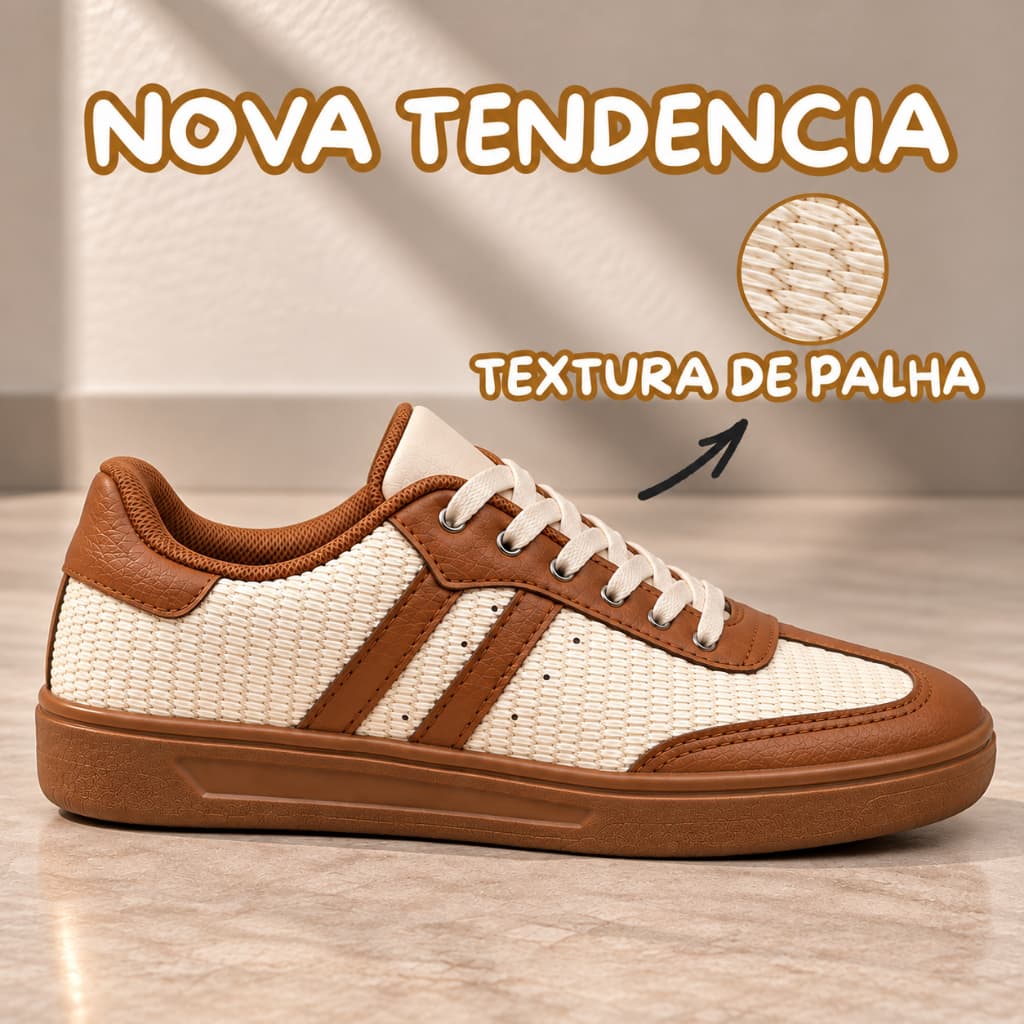 Tenis Feminino Casual Esportivo Retro Vintage Sola Reta Moda Tendencia Textura Palha