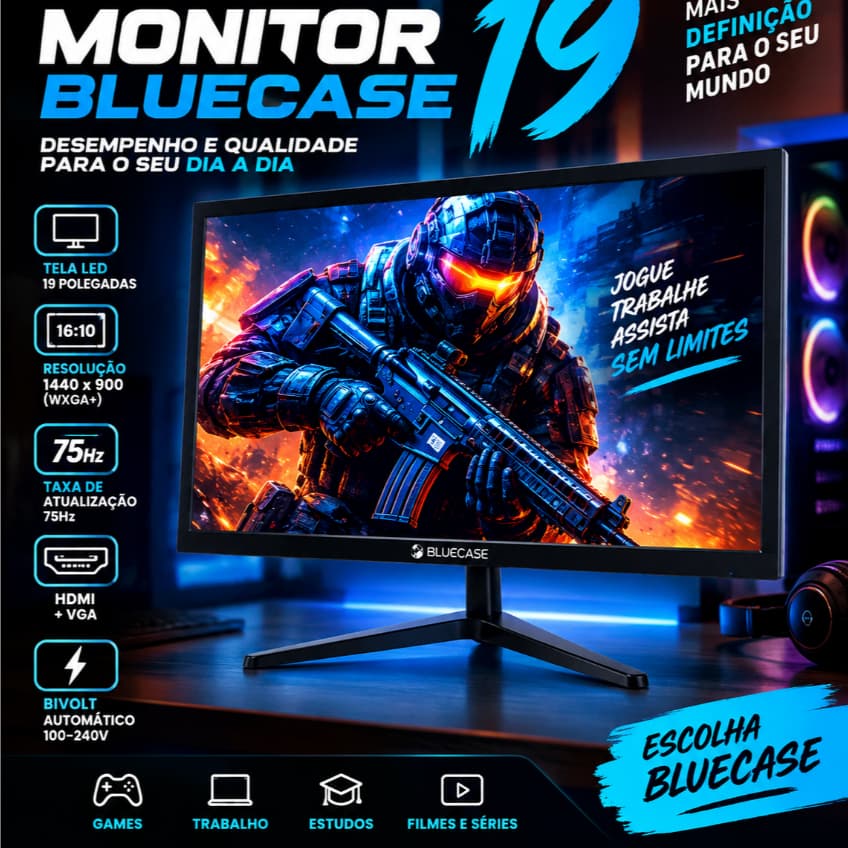 Monitor Gamer 19 Polegadas Hd Led 75hz 5Ms / Hdmi / Vga Para PC Computador