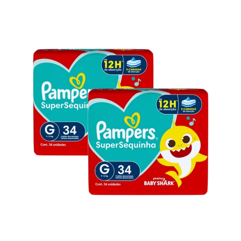 Kit 2 Pacotes Fralda Pampers SuperSequinha G 34un = Total 68un