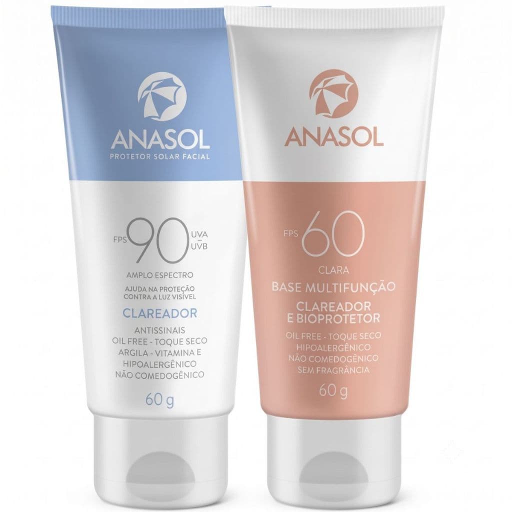 Kit Protetor Solar Anasol Clareia & Uniformiza: Facial Clareador FPS 90 + Base Multifunção FPS 75