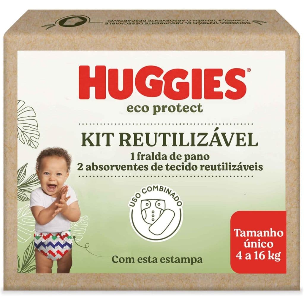 KIT 1 FRALDA + 2 ABSORVENTES INFANTIS REUTILIZÁVEIS HUGGIES ECO PROTECT TAMANHO ÚNICO