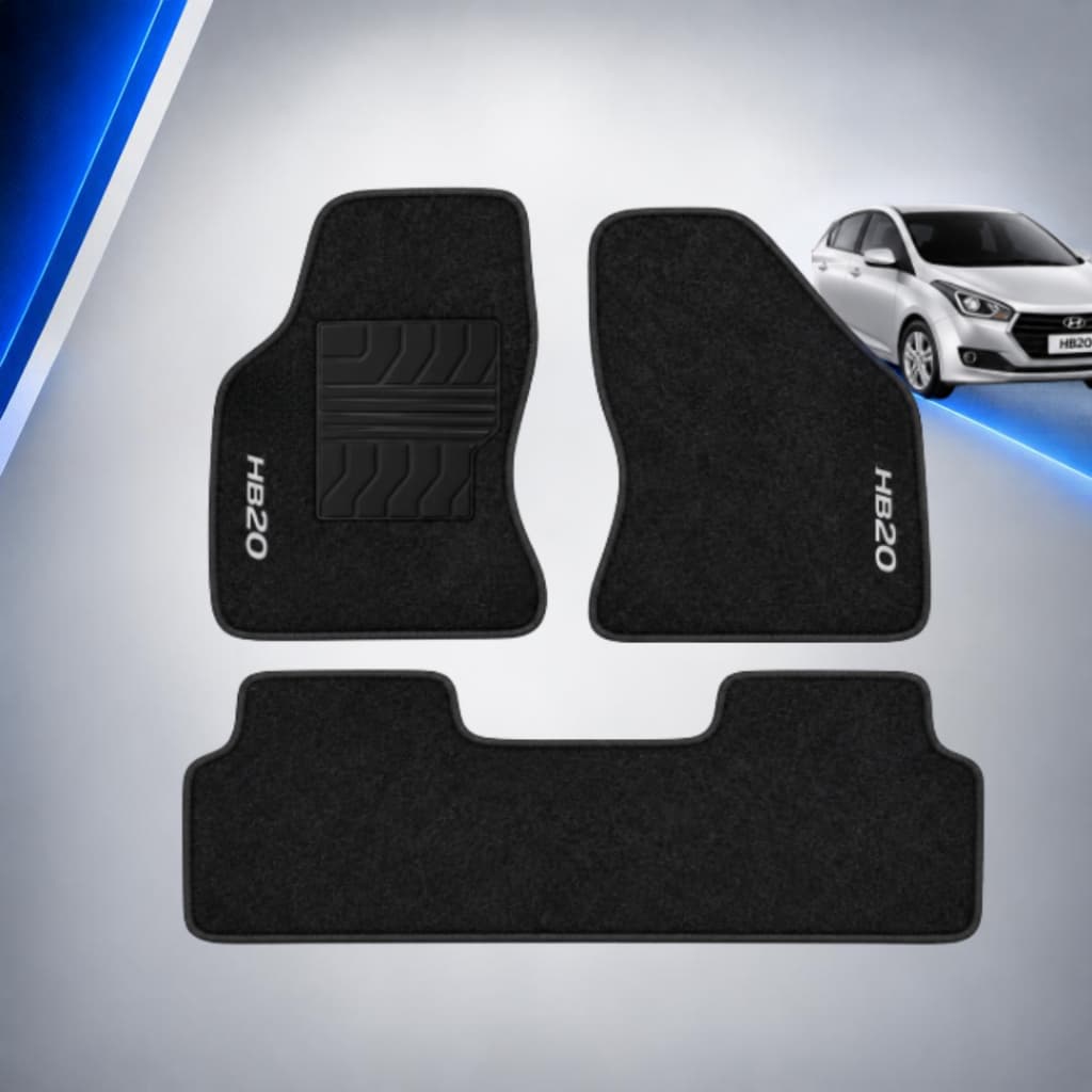 Kit 3 Tapetes Automotivos Requinte Hyundai HB20 2012 a 2018 Carpete (inteiriço)