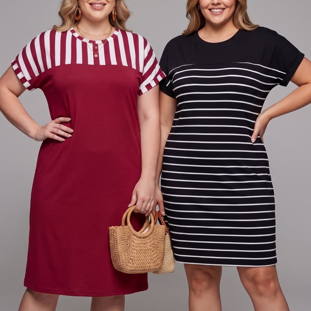 Vestido Feminino Soltinho Listrado Moda Plus Size Evangélica Casual Conforto