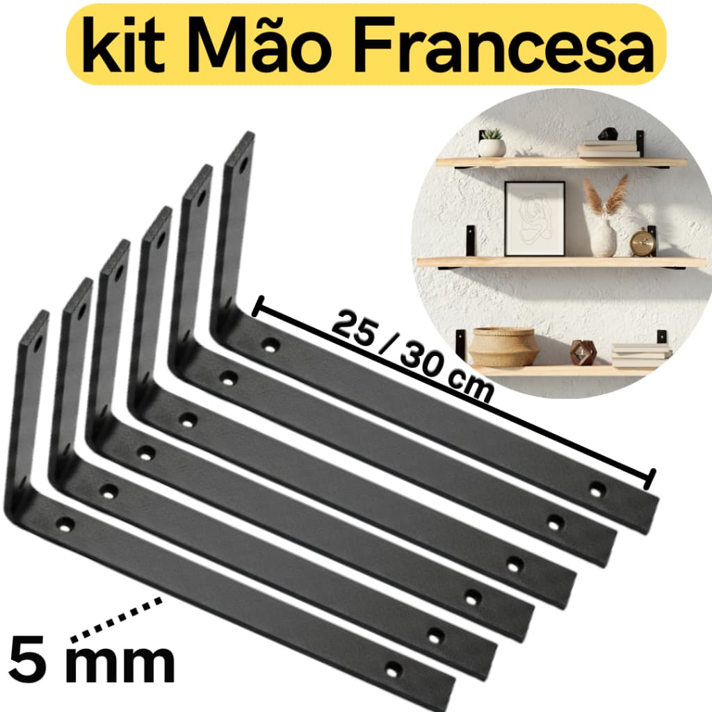 Mão Francesa Invertida 25cm / 30cm | Kit Cantoneira para Prateleira | Suporte Para Prateleira Parede