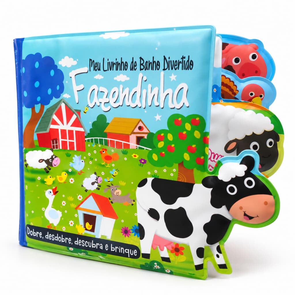 Livrinho de Banho para Bebê Fazendinha Animais da Fazenda Livro Infantil Colorido Brinquedo para Banheira