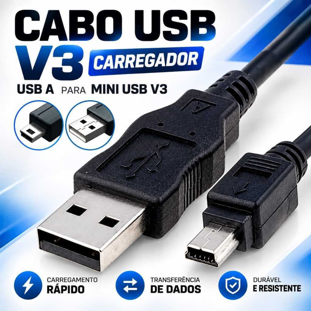 Cabo V3 USB, para carregamento,controle,PS3,MP3,Celular,tablet caixinha de som e dispositivos android