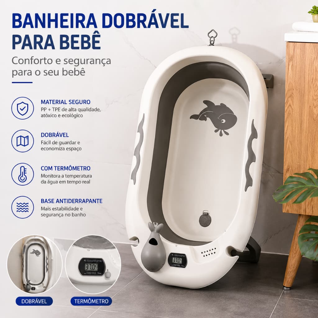 banheira dobrável retrátil com termômetro brinquedo banho bebe