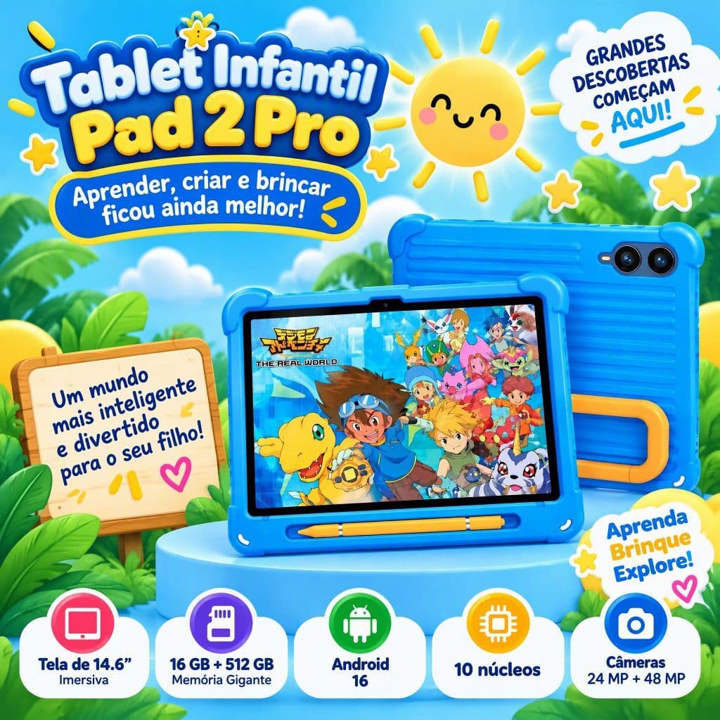 Tablet Infantil Pad 2 Pro WiFi 12.8 Polegadas Presente Crianças Aprendendo Tablets Educacional Android Câmeras Duplas