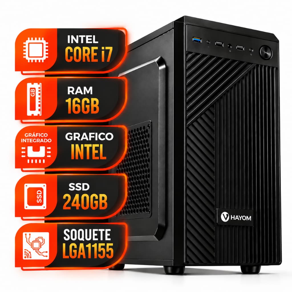 Computador Desktop Escritório i7 3770 16gb Ram DDR3 1600Mhz SSD 240GB Home Office Gabinete Com Windows Pronto para Uso