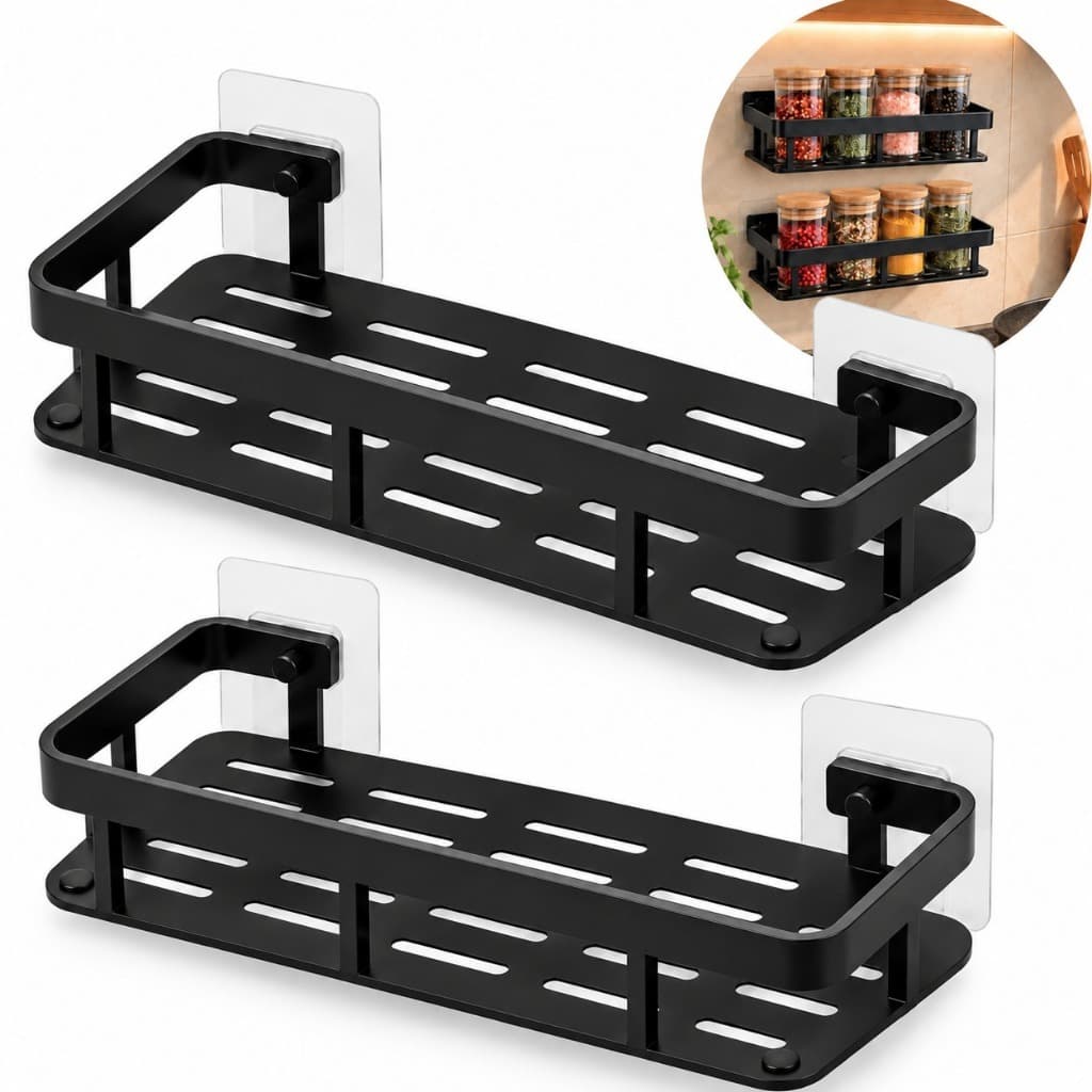 Kit 2UN Porta Temperos Condimentos Adesivo Preto para Cozinha Organizador Parede Sem Furar para Condimentos Lumiville