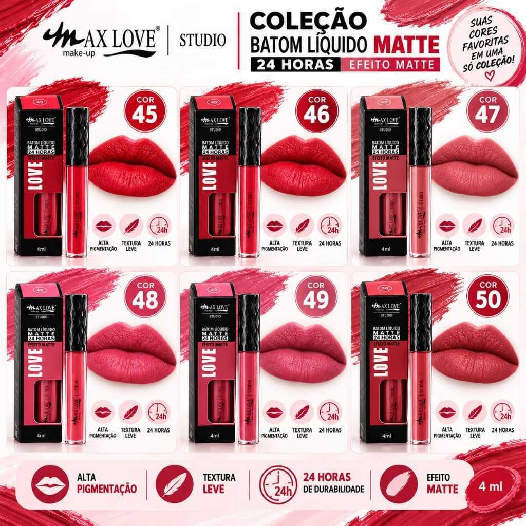 Max Love Batom Líquido Matte Studio 24 Horas 4ml Alta Pigmentação