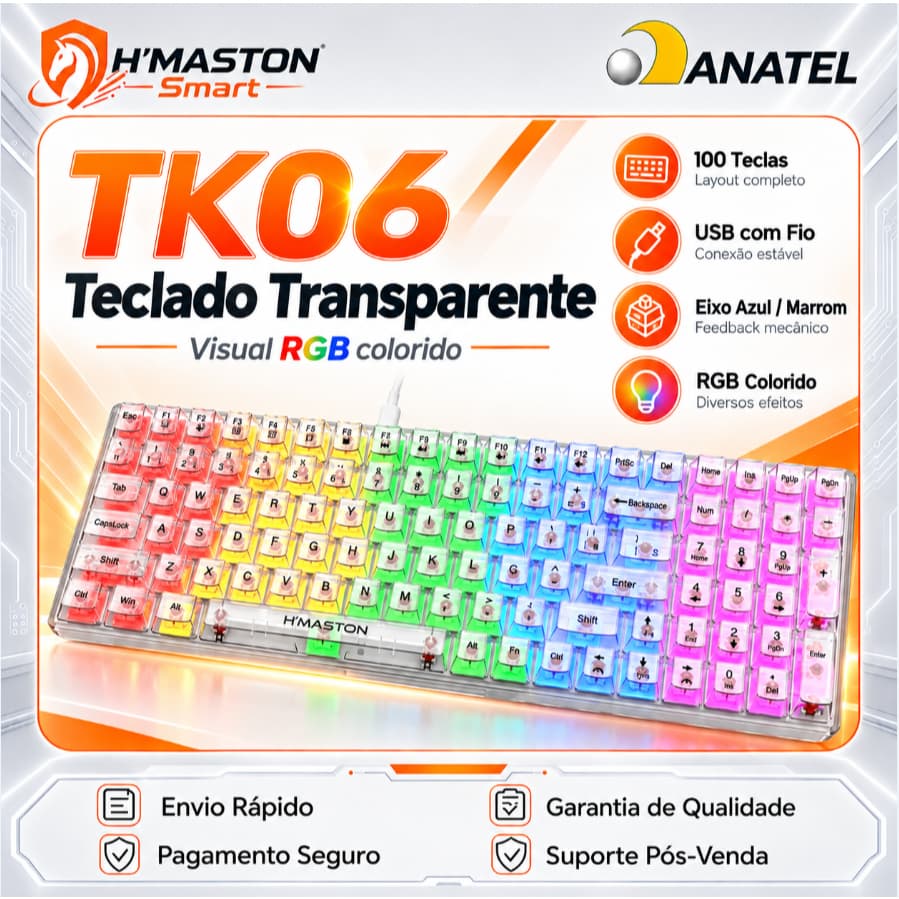 H'MASTON TK06 Teclado 100% Mecânico Teclado Mecânico Com Fio Teclado Barato Teclado Gamer Teclado Computador Com Fio
