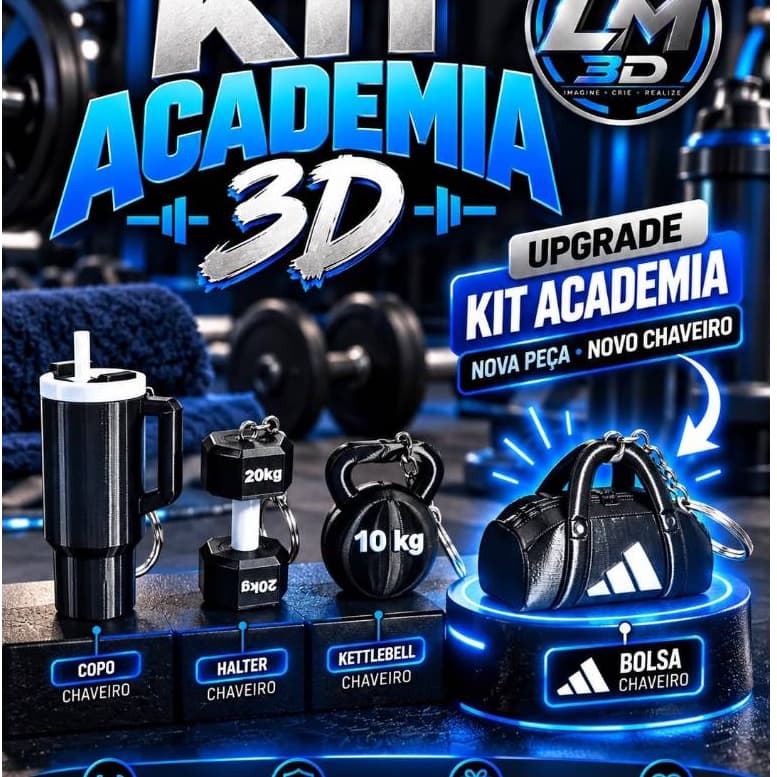 Kit Academia Impressão 3D Copo Fitness Kettlebell Halter Bolsa de Academia