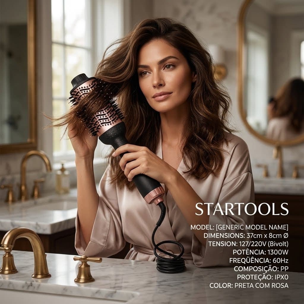 Escova Secadora de Cabelo Profissional Bivolt 1300W - 127 - 220v Alisa Seca Modela Anti-Frizz Cabelos Impecáveis