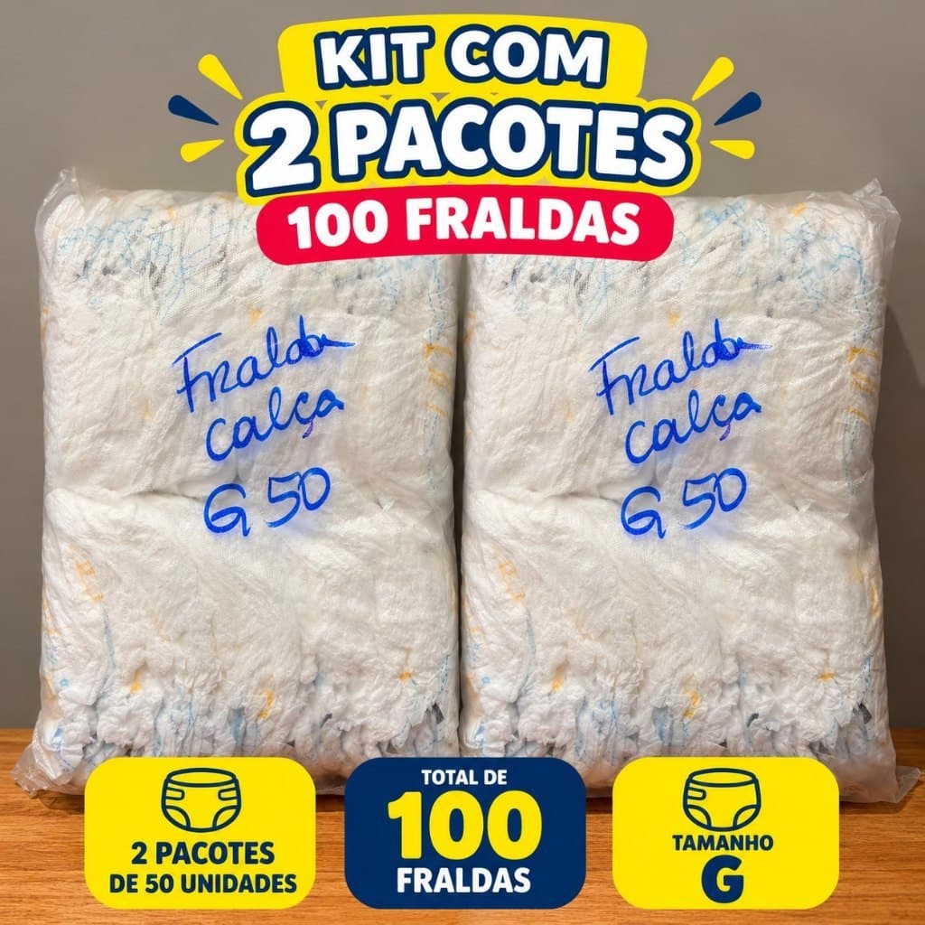 Kit 100 Fraldas Calça Infantil Shortinho Descartável Tamanho G – 2 Pacotões com 50 Unidades Cada