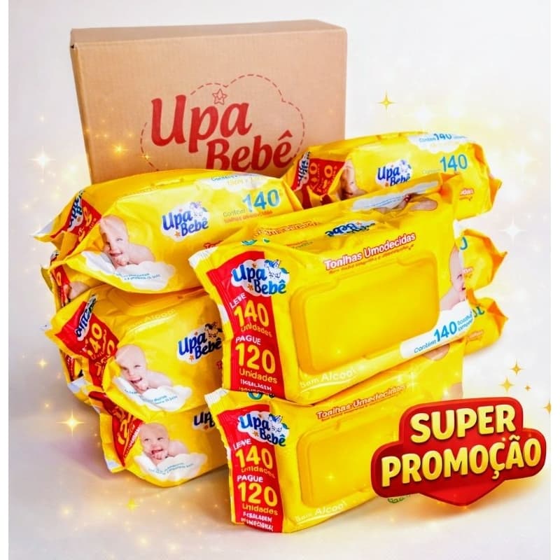 Kit de 12  pacotes de lenços Umedecidos UPA Bebê – 1680 Toalhas com Aloe Vera e Sem Álcool
