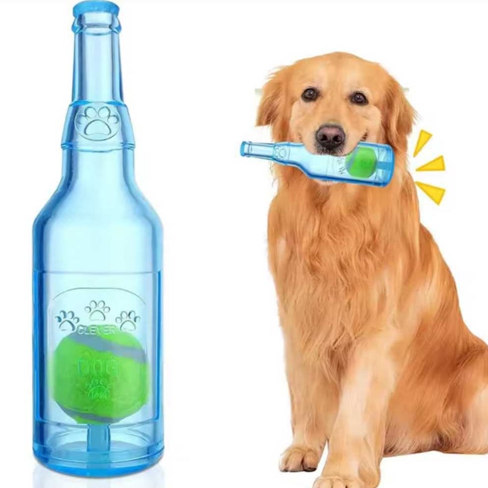Brinquedo Interativo para Cachorros – Garrafa com Bola e apito Internos