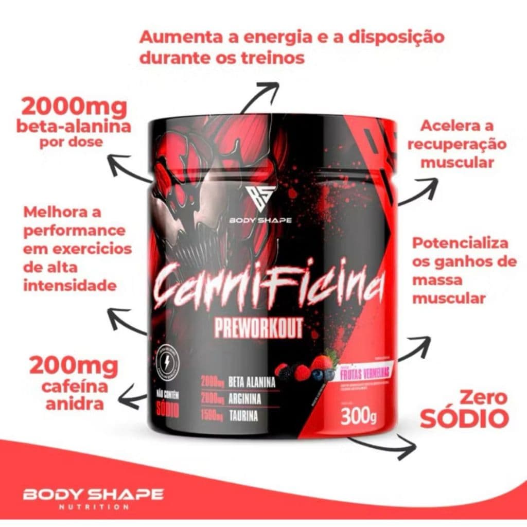 Pre Treino Carnificina Body Shape 300g com Beta Alanina e Cafeína