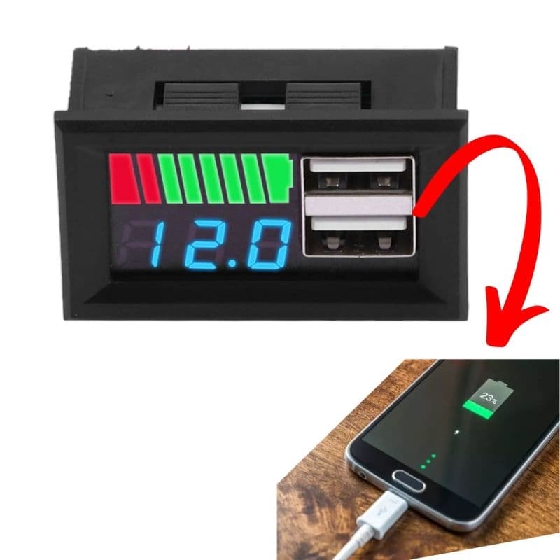 Voltímetro Digital USB Medidor de Bateria e Fonte 12~24 V