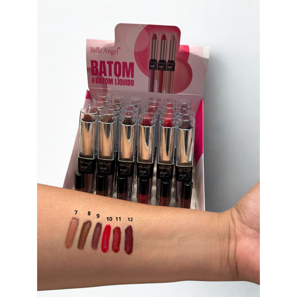 Batom Matte + Batom Líquido Belle Angel 2 Em 1 Longa Duração Cores Lindas Maquiagem Profissional