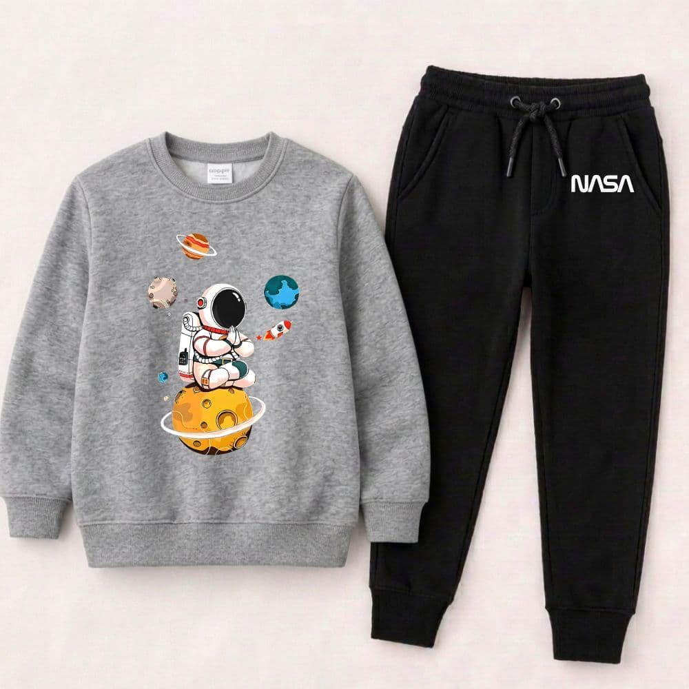 Conjunto moletom juvenil e infantil estampa espaço astronauta nasa moletom e calça premium