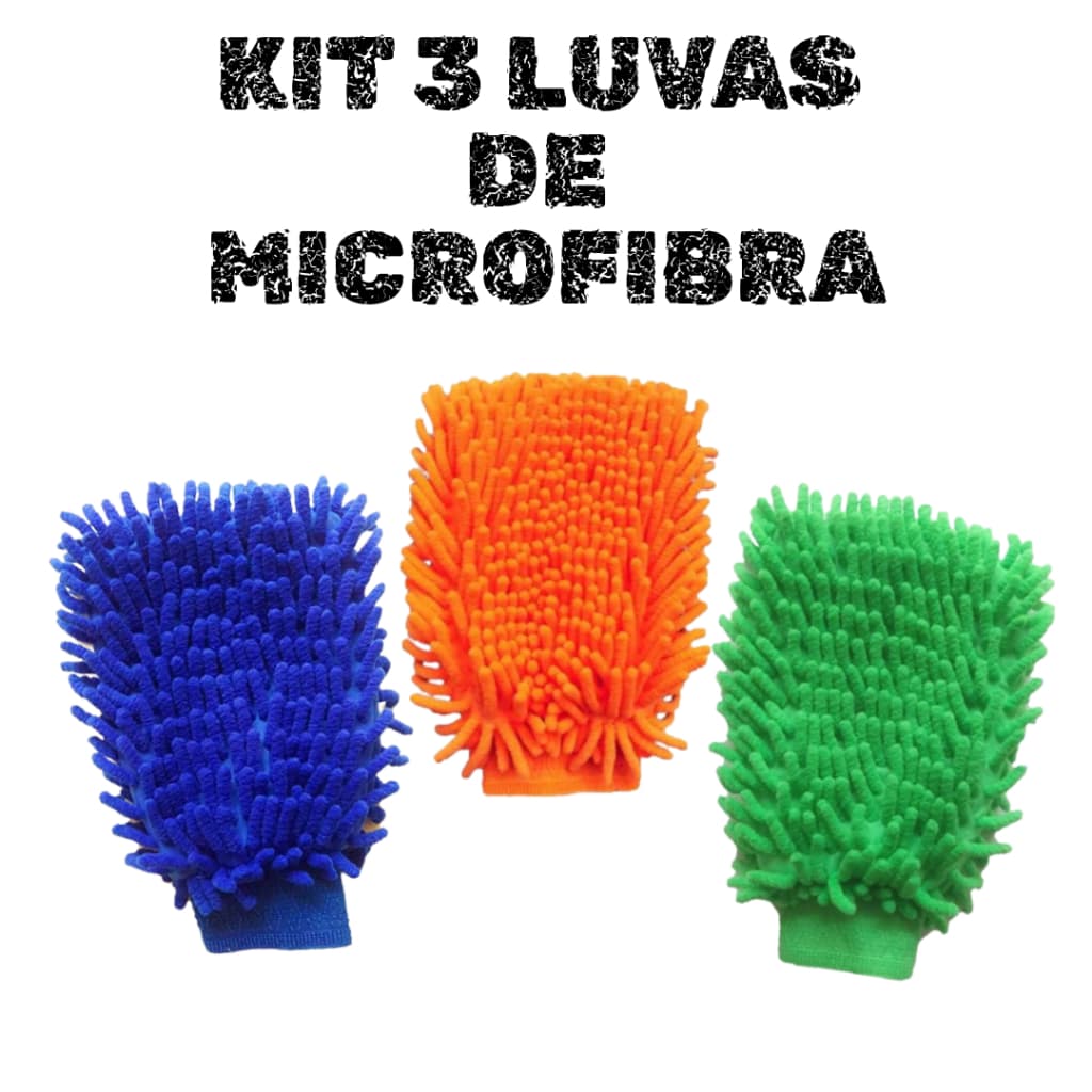 Kit 3 Luvas Pano de Microfibra Multiuso Para Limpeza Veicular Carro