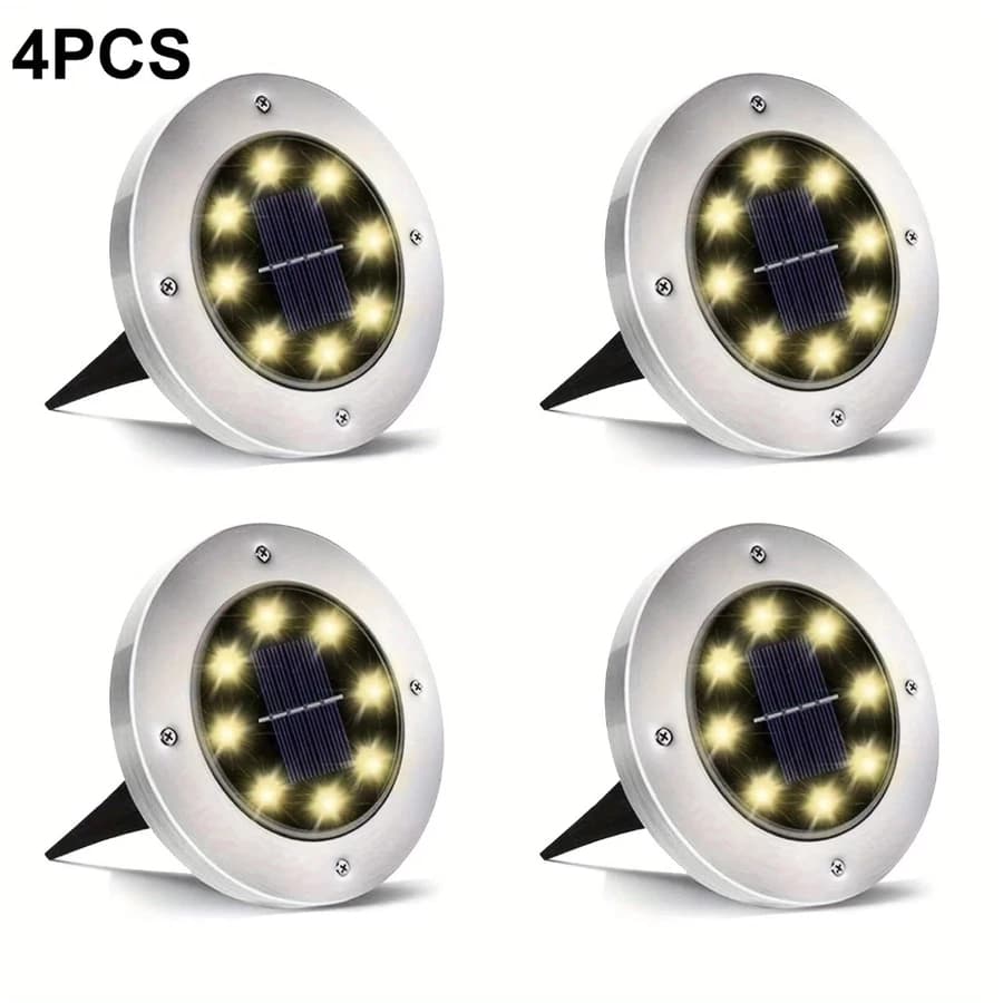 Luminária Balizador Espeto Jardim Energia Solar LED Chão Redondo Branco Kit 4
