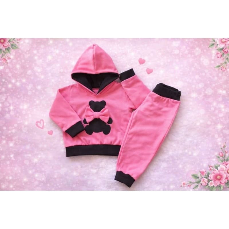 Conjunto de Moleton Infantil Ursinho com Capuz conjunto de frio em moletom poliéster