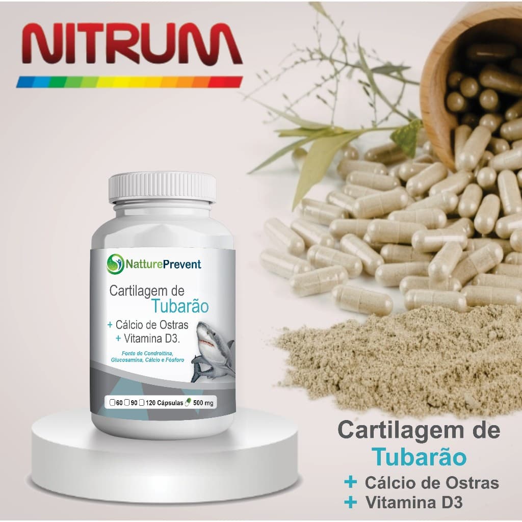 Cartilagem TubarãoVit Cálcio Concha OstraVit Vitamina D3 ActiveCore 500mg  60 / 90 / 120 Cáps - Suplemento - NitrumCaps