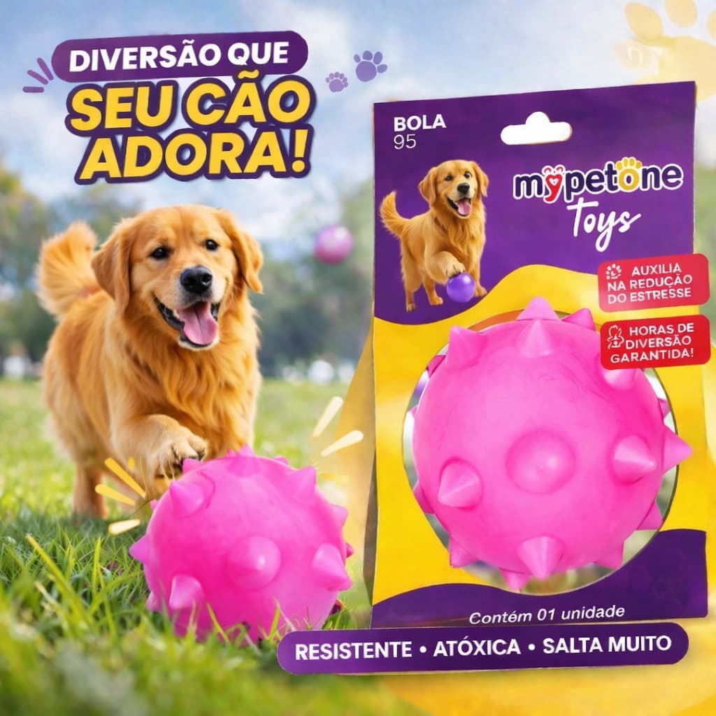 Bola Cravo Maciça Resistente para Cachorro - 75mm 85mm 95mm - Mypetone - Rosa