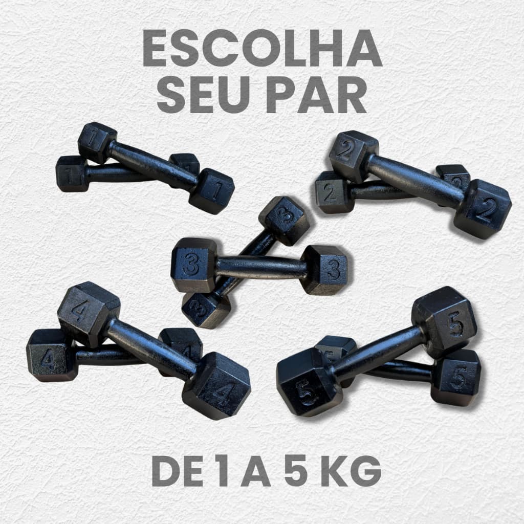 Par Halter Sextavado Pintado 1kg a 5kg Academia Treino Funcional Musculação Peso Livre Casa Exercíci