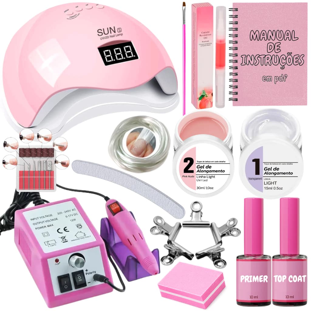 Kit Unha Gel Completo Banho De Gel Fácil De Usar Cabine Potente Lixa Eletrica