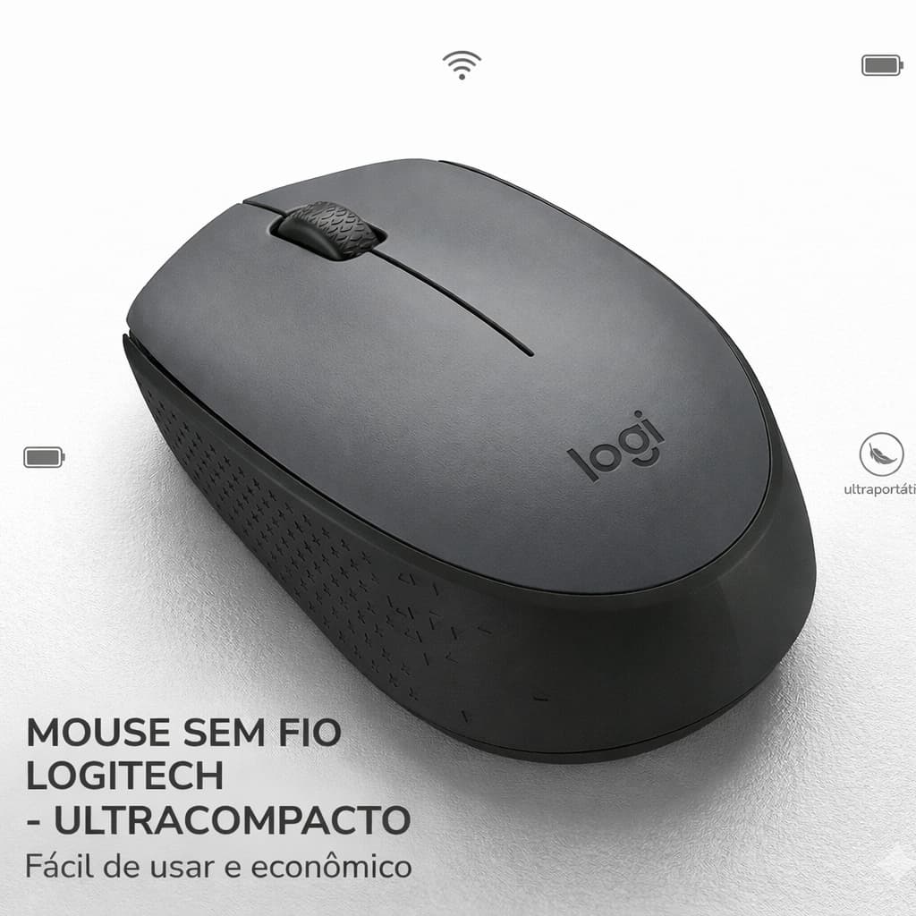 Mouse Sem Fio Logitech M170 Cor Cinza - Notebook Desktop
