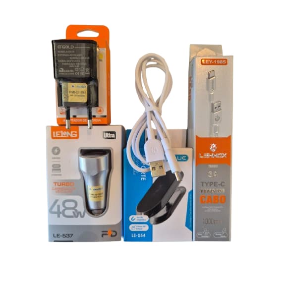 Kit Veicular Completo Carregador LeLong 48W + Cabo USB Tipo C Lehmox + Fonte A'Gold + Suporte Magnético It-Blue