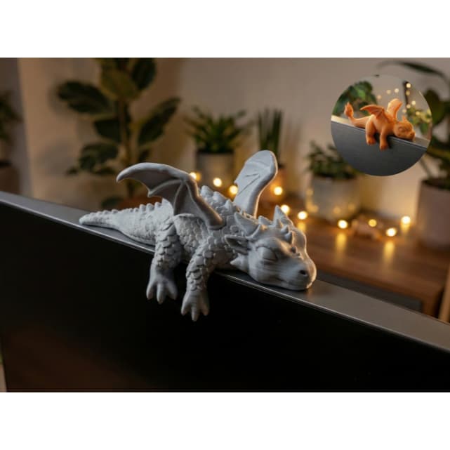 Dragão Decoração Monitor Notebook Dragão Adormecido Geek Setup Gamer Enfeite Escultura Presente Gamer Fantasia PC