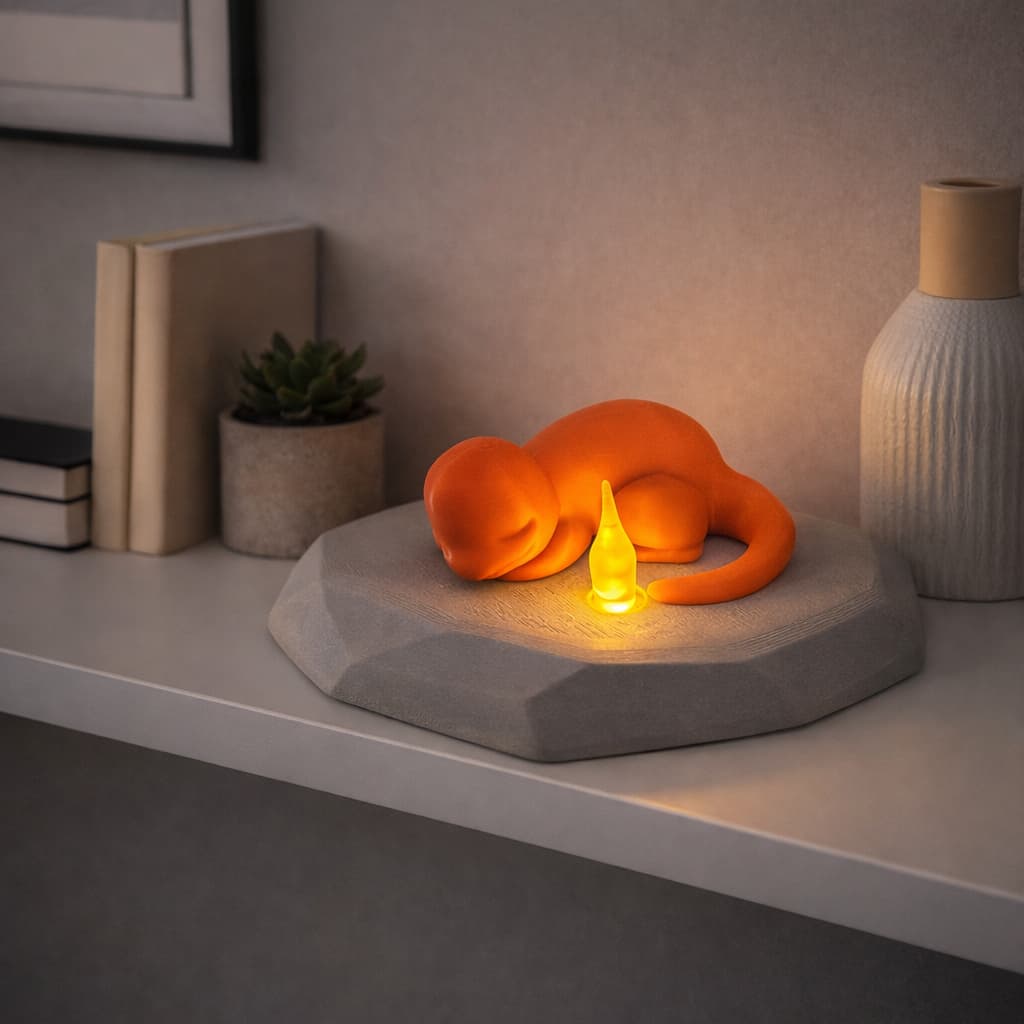 Escultura Luminária Charmander Dormindo Pokemon com Luz LED – Decoração Aconchegante e Criativa
