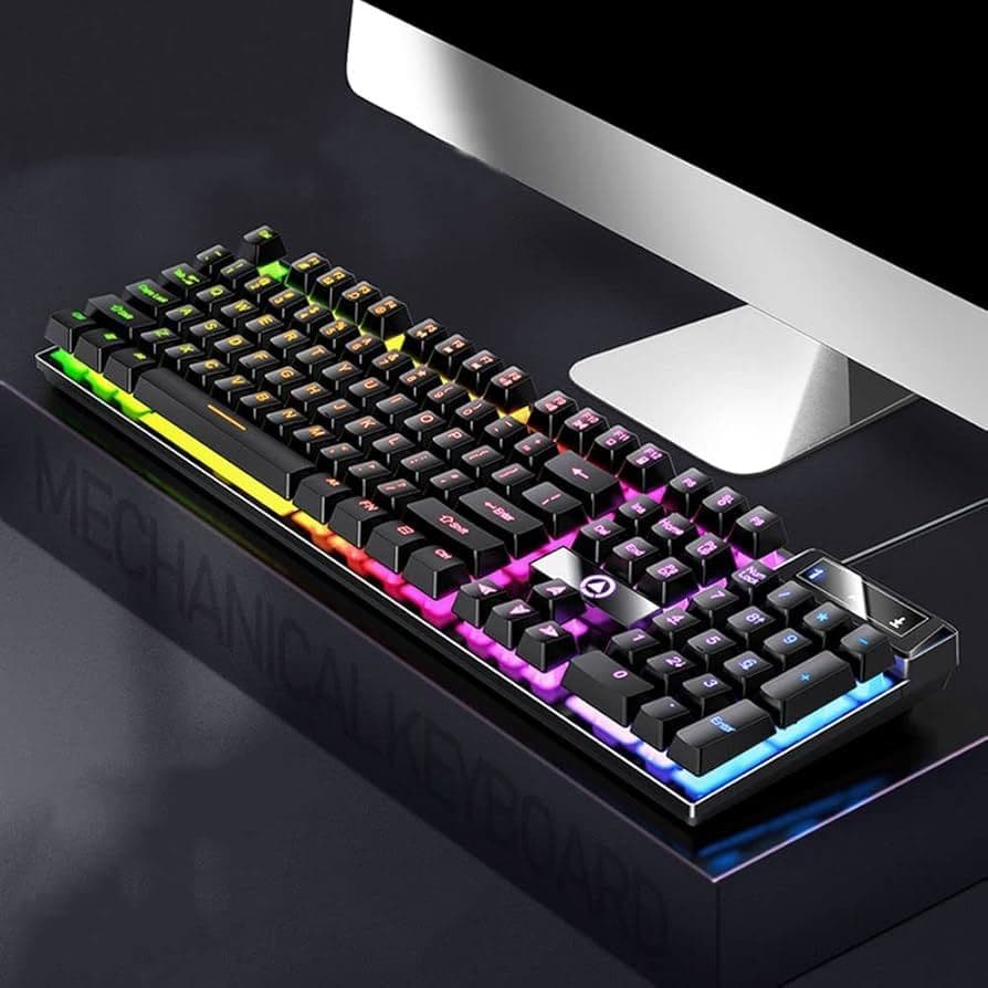 Teclado Gamer Semi Mecânico com Fio/USB RGB Preto Retroiluminado Digitação Computador Escritório