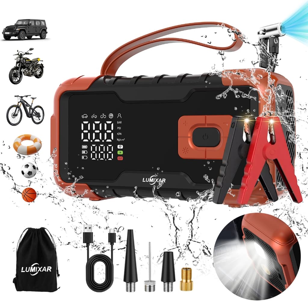 Kit Auxiliar Partida 4 em 1 26800mAh 150PSI Compressor Ar Power Bank Lanterna Carregador 12V Portatil Veicular